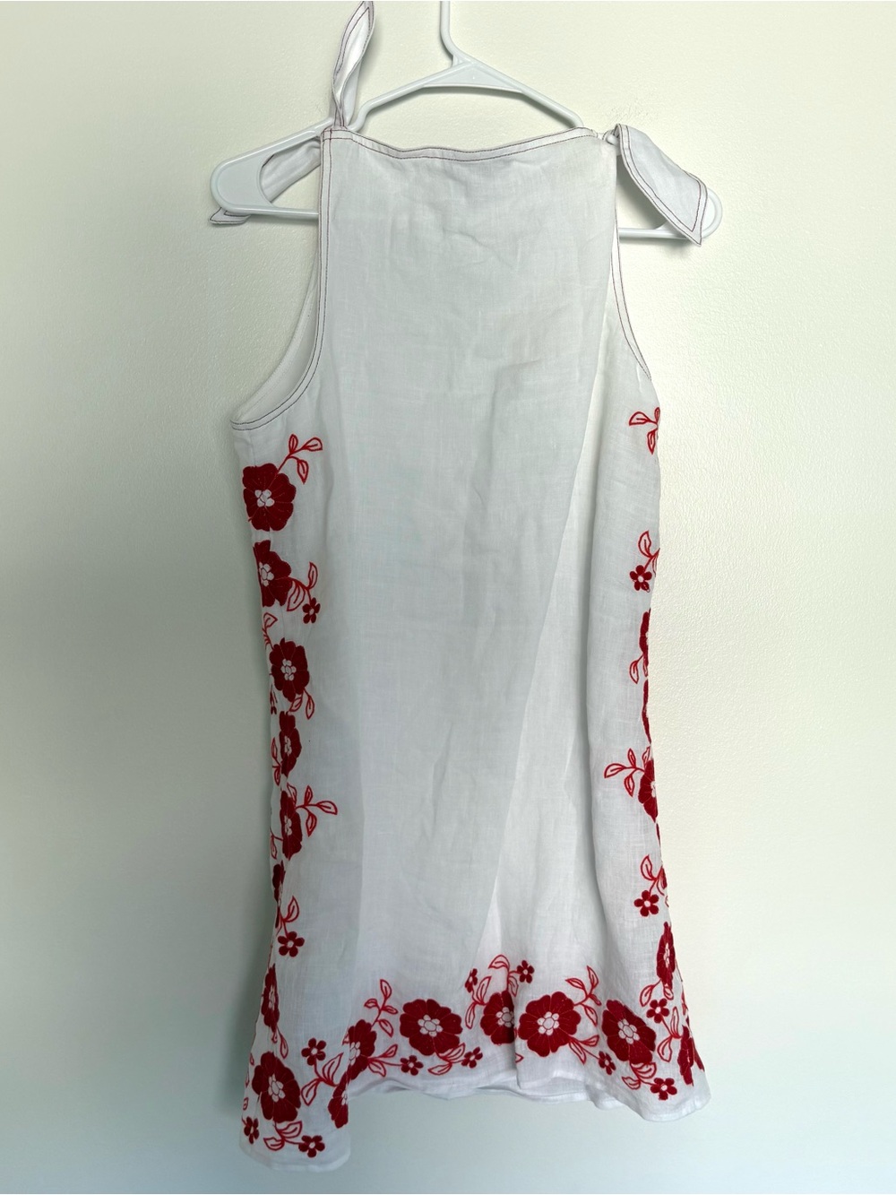 J. Crew Sadie Linen Embroidered Red Floral Sleeveless Tie Strap Dress - Picture 7 of 11